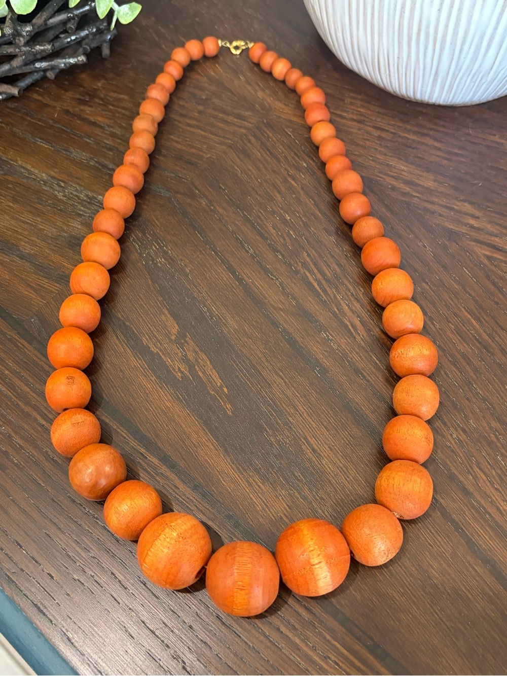 Light Brown Wooden Bead Necklace 24” Women Jewelry